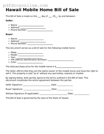 Attorney-Verified  Mobile Home Bill of Sale Form for Hawaii