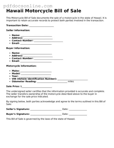 Attorney-Verified  Motorcycle Bill of Sale Form for Hawaii