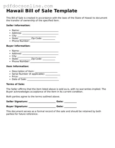Attorney-Verified  Bill of Sale Form for Hawaii