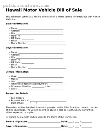 Attorney-Verified  Motor Vehicle Bill of Sale Form for Hawaii