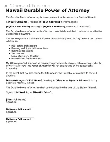 Attorney-Verified  Durable Power of Attorney Form for Hawaii