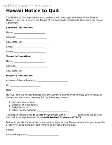 Attorney-Verified  Notice to Quit Form for Hawaii