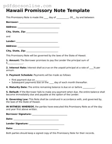 Attorney-Verified  Promissory Note Form for Hawaii
