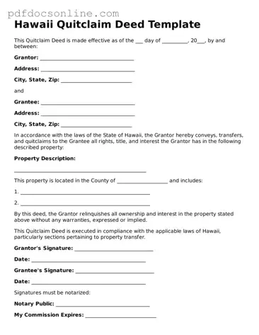 Attorney-Verified  Quitclaim Deed Form for Hawaii