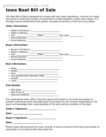 Attorney-Verified  Boat Bill of Sale Form for Iowa