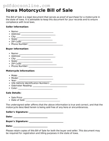 Attorney-Verified  Motorcycle Bill of Sale Form for Iowa