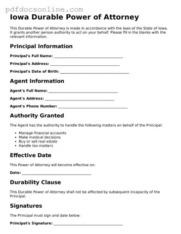 Attorney-Verified  Durable Power of Attorney Form for Iowa