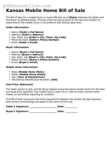 Attorney-Verified  Mobile Home Bill of Sale Form for Kansas
