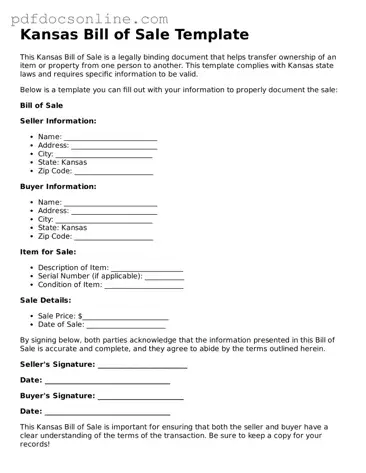 Attorney-Verified  Bill of Sale Form for Kansas