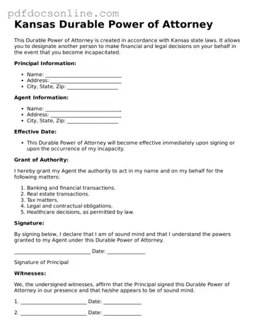 Attorney-Verified  Durable Power of Attorney Form for Kansas