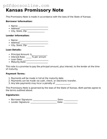 Attorney-Verified  Promissory Note Form for Kansas