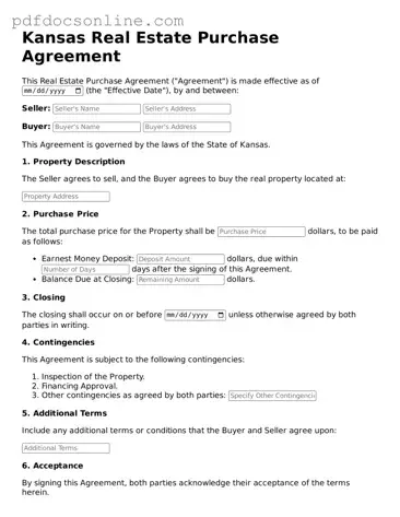 Attorney-Verified  Real Estate Purchase Agreement Form for Kansas