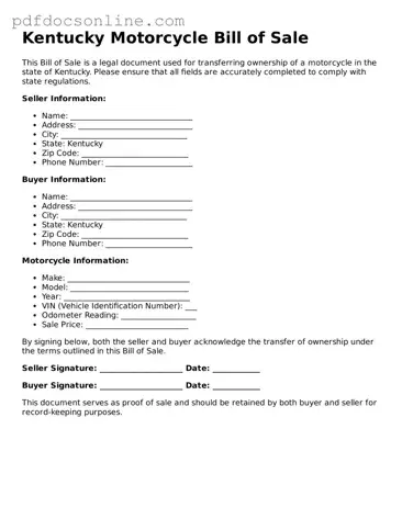 Attorney-Verified  Motorcycle Bill of Sale Form for Kentucky