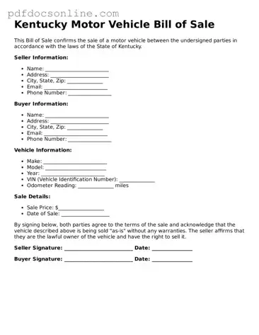 Attorney-Verified  Motor Vehicle Bill of Sale Form for Kentucky