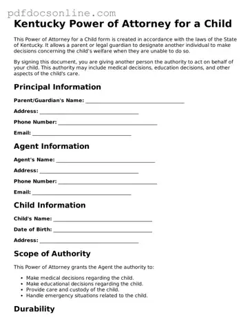Attorney-Verified  Power of Attorney for a Child Form for Kentucky