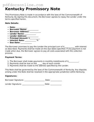 Attorney-Verified  Promissory Note Form for Kentucky