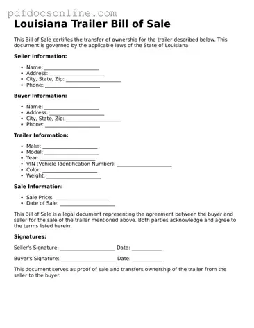 Attorney-Verified  Trailer Bill of Sale Form for Louisiana