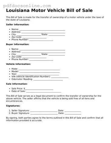 Attorney-Verified  Motor Vehicle Bill of Sale Form for Louisiana