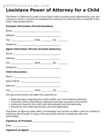 Attorney-Verified  Power of Attorney for a Child Form for Louisiana