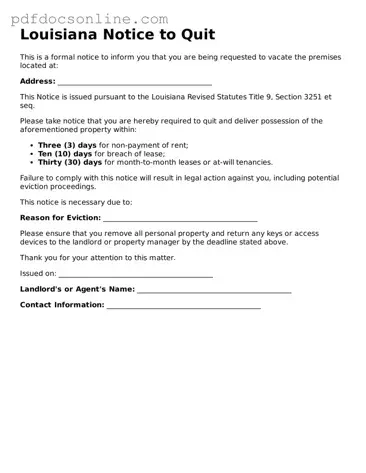 Attorney-Verified  Notice to Quit Form for Louisiana