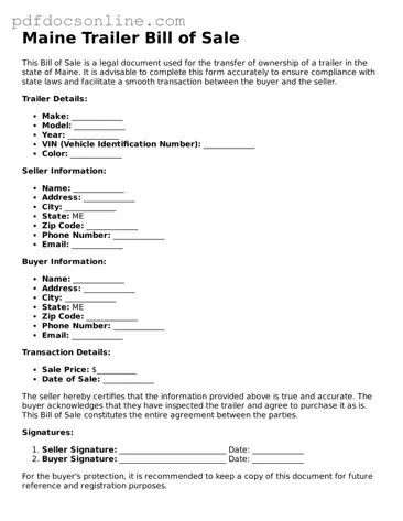 Attorney-Verified  Trailer Bill of Sale Form for Maine