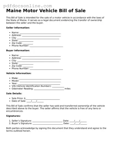Attorney-Verified  Motor Vehicle Bill of Sale Form for Maine