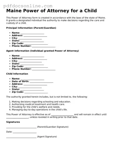Attorney-Verified  Power of Attorney for a Child Form for Maine