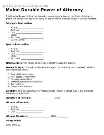 Attorney-Verified  Durable Power of Attorney Form for Maine