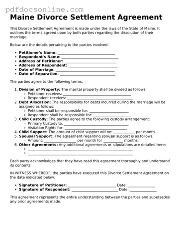 Attorney-Verified  Divorce Settlement Agreement Form for Maine
