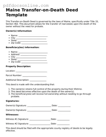 Attorney-Verified  Transfer-on-Death Deed Form for Maine