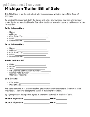Attorney-Verified  Trailer Bill of Sale Form for Michigan