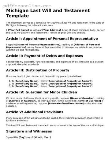 Attorney-Verified  Last Will and Testament Form for Michigan