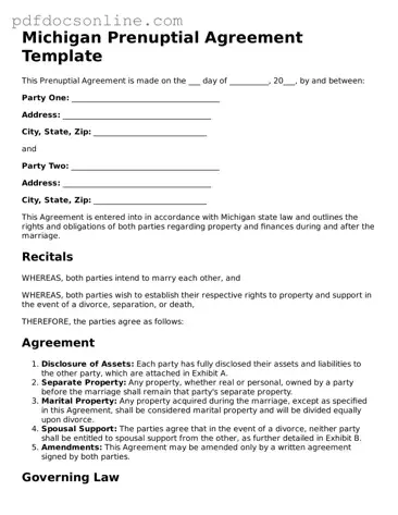 Attorney-Verified  Prenuptial Agreement Form for Michigan