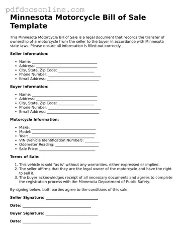 Attorney-Verified  Motorcycle Bill of Sale Form for Minnesota