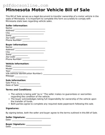 Attorney-Verified  Motor Vehicle Bill of Sale Form for Minnesota