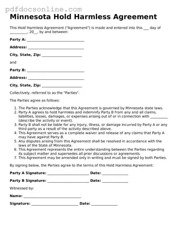 Attorney-Verified  Hold Harmless Agreement Form for Minnesota