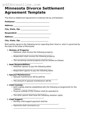 Attorney-Verified  Divorce Settlement Agreement Form for Minnesota