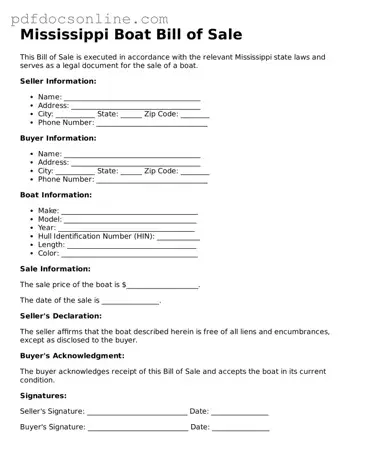 Attorney-Verified  Boat Bill of Sale Form for Mississippi