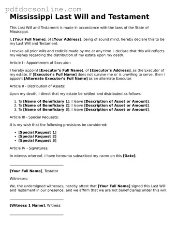 Attorney-Verified  Last Will and Testament Form for Mississippi