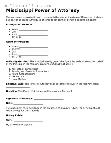 Attorney-Verified  Power of Attorney Form for Mississippi