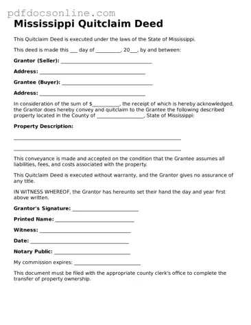 Attorney-Verified  Quitclaim Deed Form for Mississippi