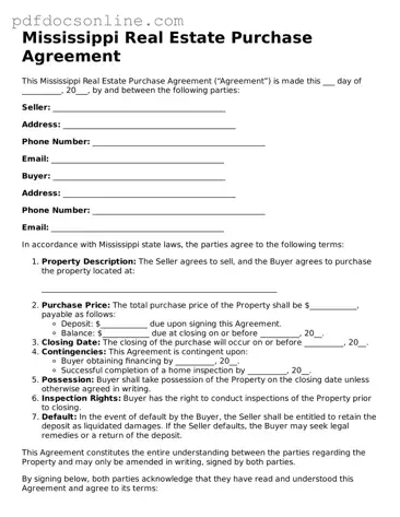 Attorney-Verified  Real Estate Purchase Agreement Form for Mississippi