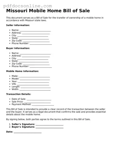 Attorney-Verified  Mobile Home Bill of Sale Form for Missouri