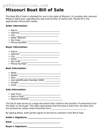 Attorney-Verified  Boat Bill of Sale Form for Missouri