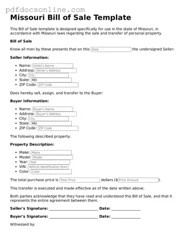 Attorney-Verified  Bill of Sale Form for Missouri