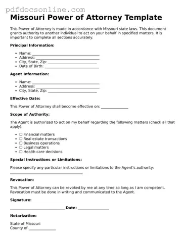 Attorney-Verified  Power of Attorney Form for Missouri