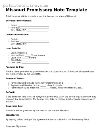 Attorney-Verified  Promissory Note Form for Missouri