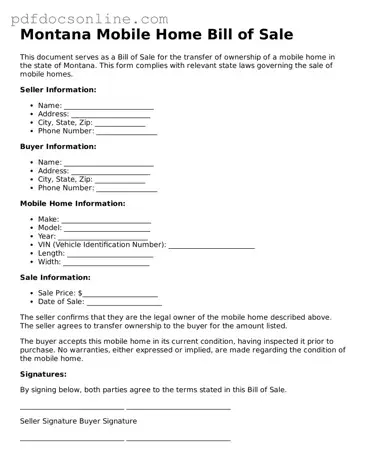 Attorney-Verified  Mobile Home Bill of Sale Form for Montana