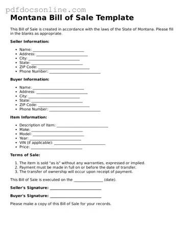 Attorney-Verified  Bill of Sale Form for Montana