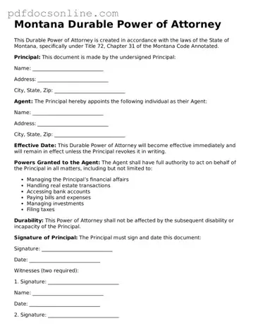 Attorney-Verified  Durable Power of Attorney Form for Montana